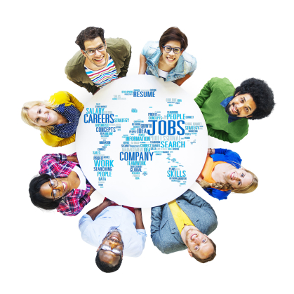 People around a table with map